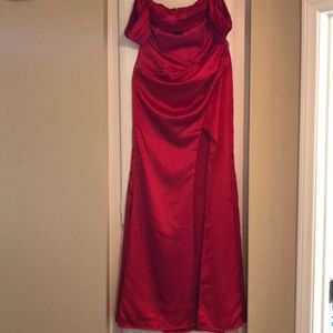 Long Red Satin Strapless dress